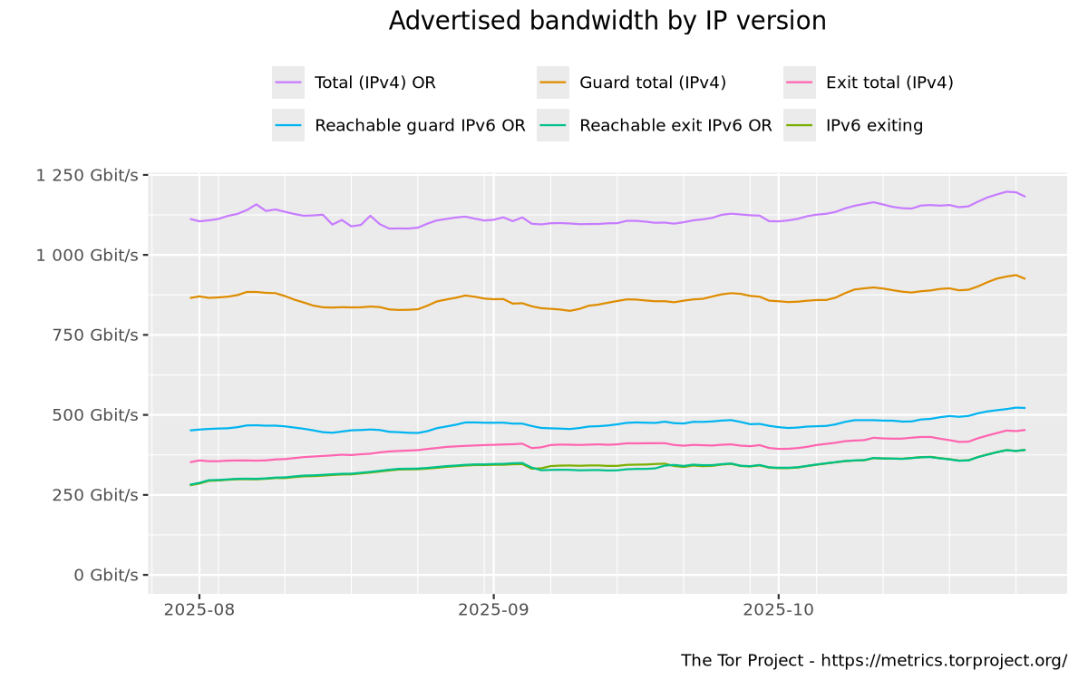 Advertised bandwidth by IP version graph